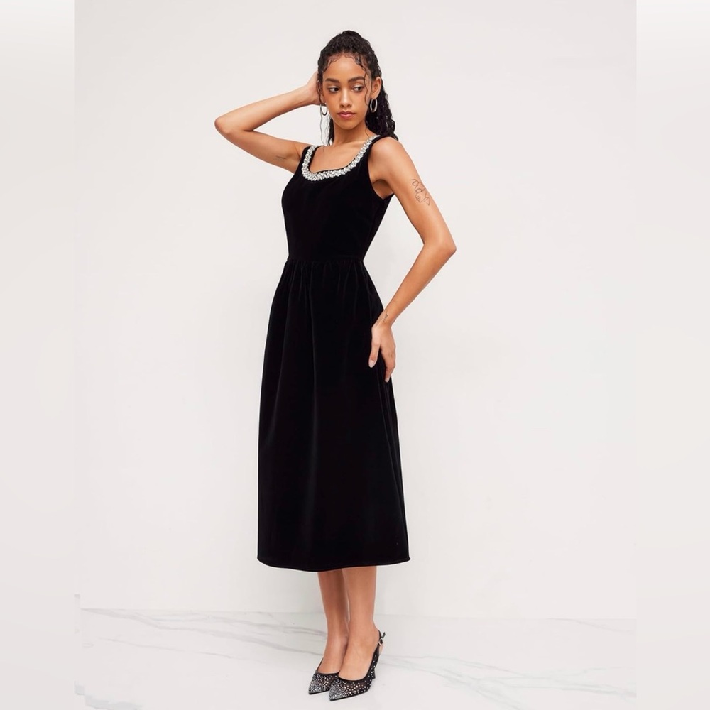 Black Midi Dress with Rhinestone Detailing